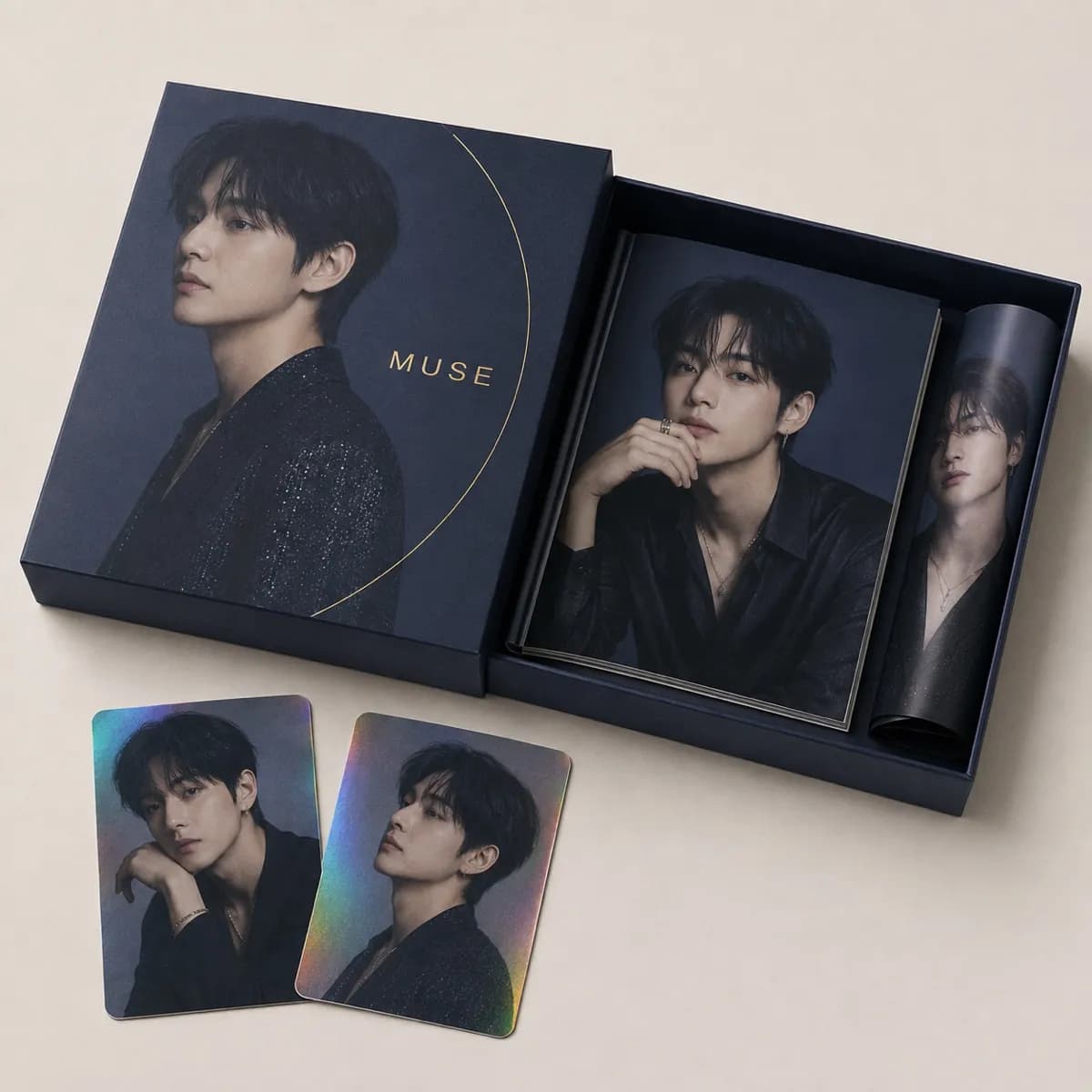 Album box with photobook, poster and holographic cards