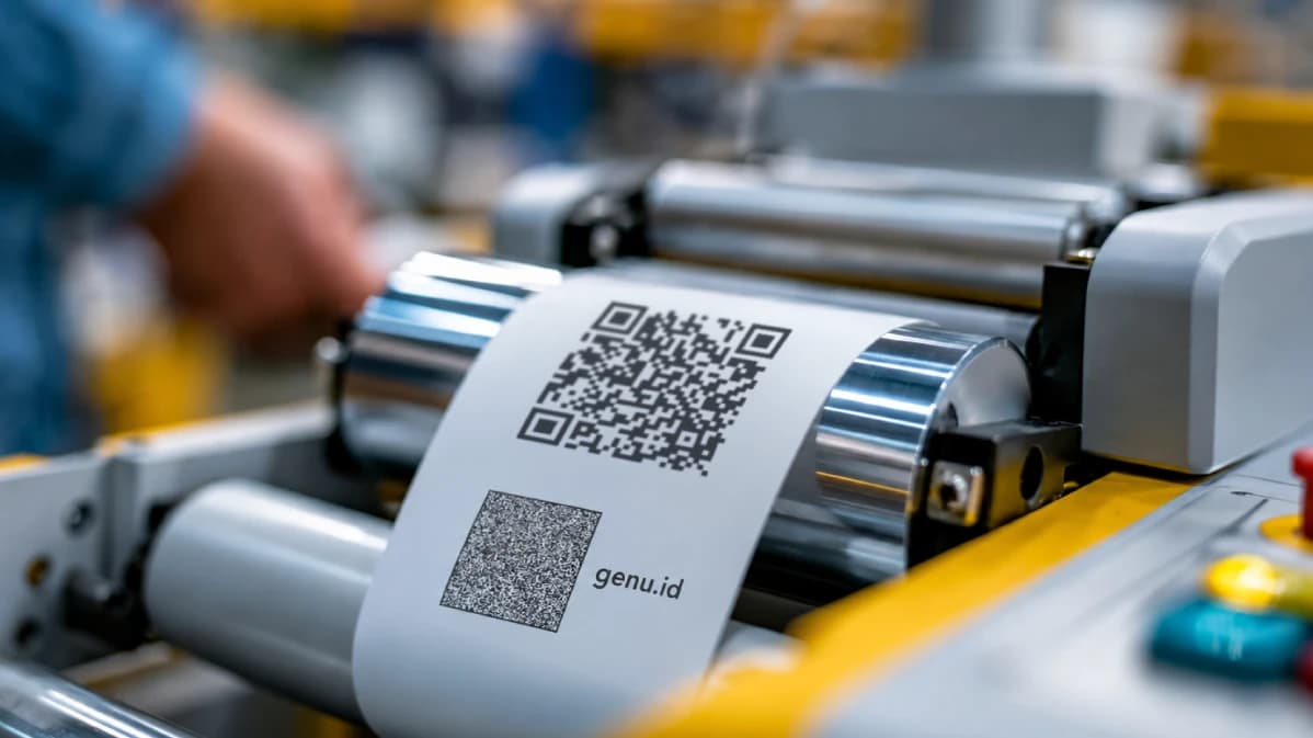 인쇄 라인에서 라벨마다 서로 다른 QR 코드가 인쇄되어 나오는 모습
